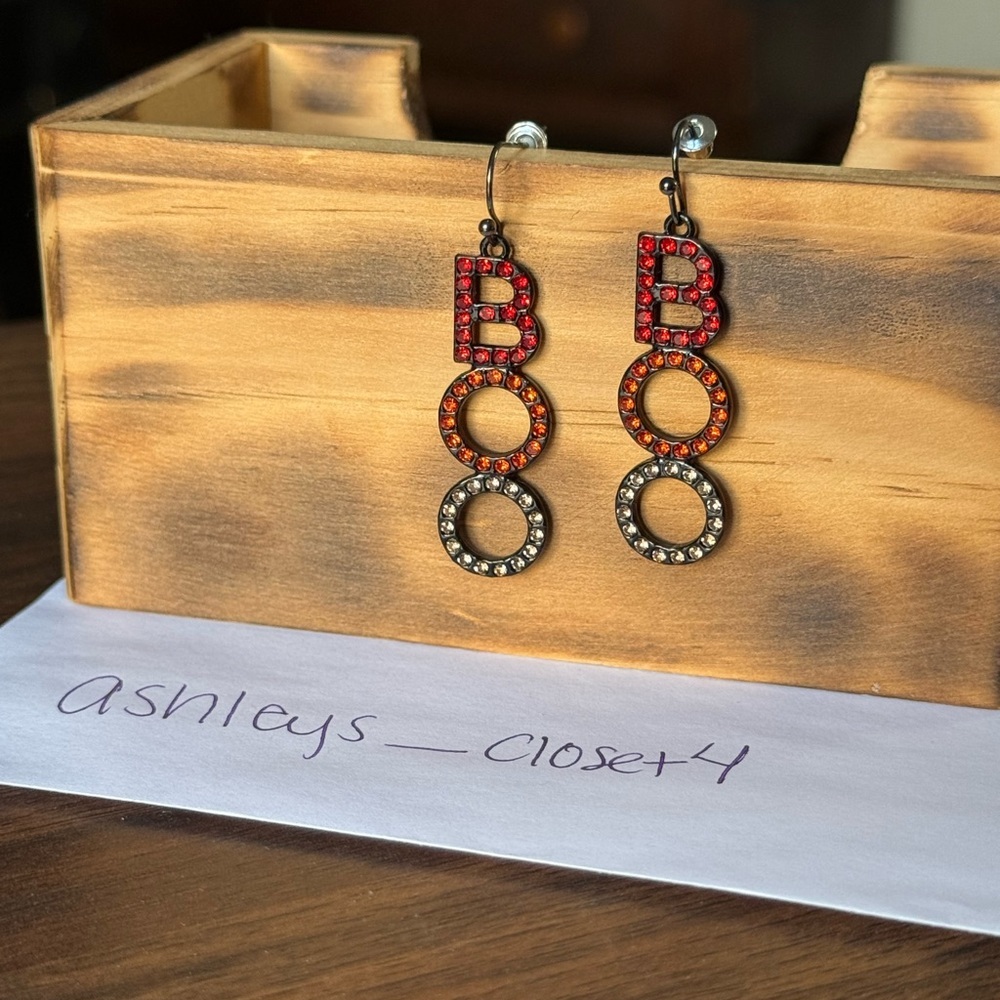 Halloween Rhinestone Dangle Boo Earrings